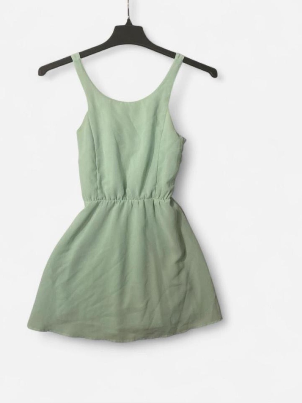 H&M Divided Mint Green Mini Dress Size 2 Sleeveless Smocked Cutout Back Skater
